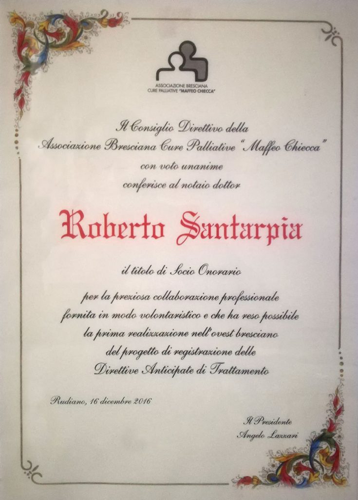 Attestato speciale di socio onorario per il notaio santarpia Compenso notaio acquisto prima casa